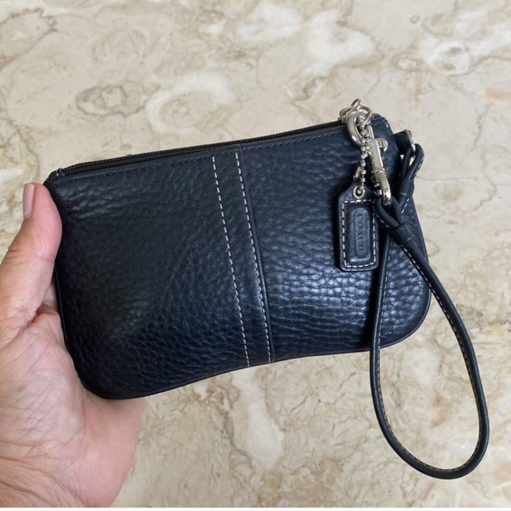 Coach Black Leather Wristlet Zippered Wallet